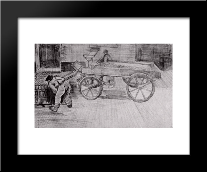 Two Men With A Four-Wheeled Wagon 20x24 Black Modern Wood Framed Art Print Poster by Van Gogh, Vincent