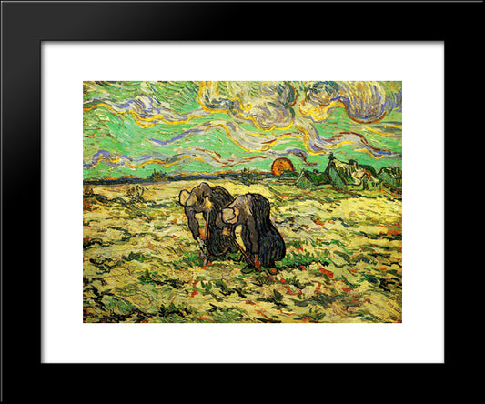 Two Peasant Women Digging In Field With Snow 20x24 Black Modern Wood Framed Art Print Poster by Van Gogh, Vincent