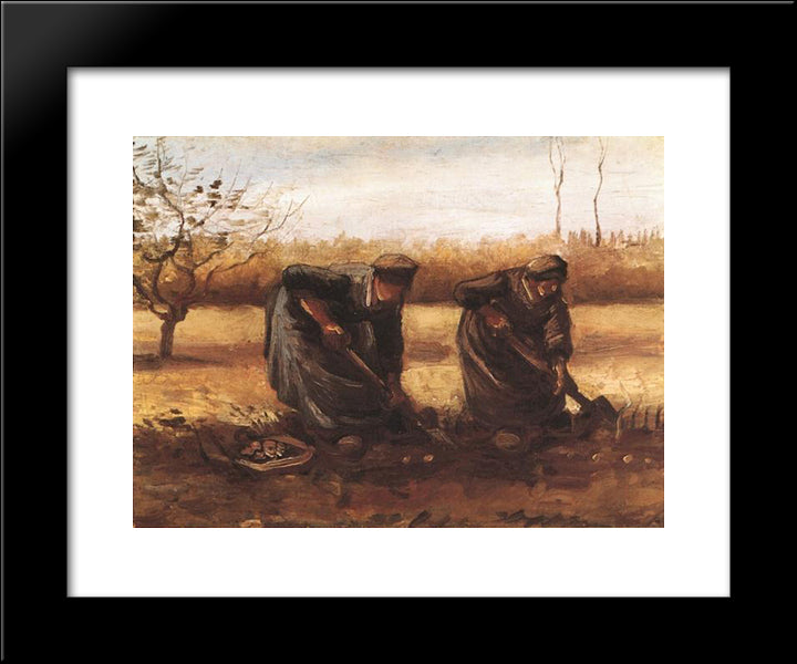 Two Peasant Women Digging Potatoes 20x24 Black Modern Wood Framed Art Print Poster by Van Gogh, Vincent