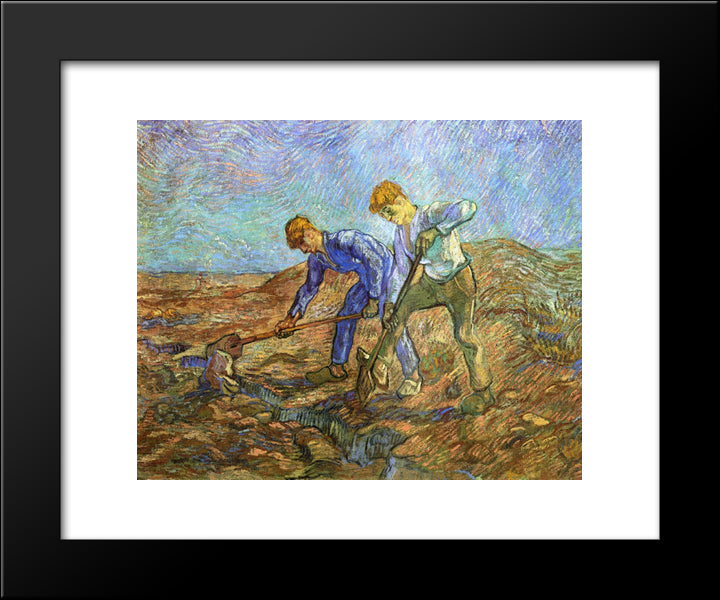 Two Peasants Diging (After Millet) 20x24 Black Modern Wood Framed Art Print Poster by Van Gogh, Vincent