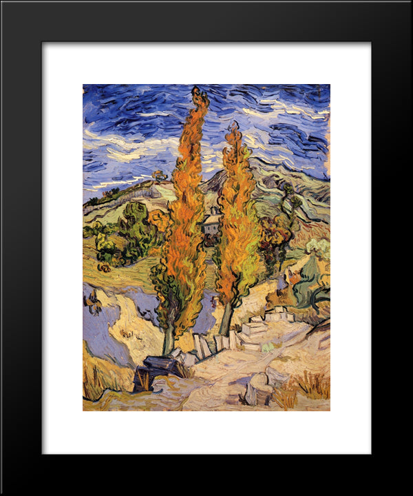 Two Poplars On A Hill 20x24 Black Modern Wood Framed Art Print Poster by Van Gogh, Vincent
