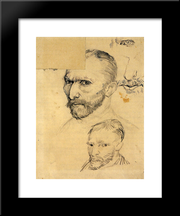 Two Self-Portraits And Several Details 20x24 Black Modern Wood Framed Art Print Poster by Van Gogh, Vincent