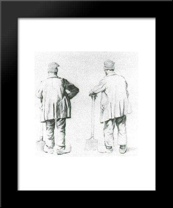 Two Sketches Of A Man Leaning On His Spade 20x24 Black Modern Wood Framed Art Print Poster by Van Gogh, Vincent