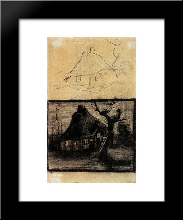 Two Studies Of A Cottage 20x24 Black Modern Wood Framed Art Print Poster by Van Gogh, Vincent