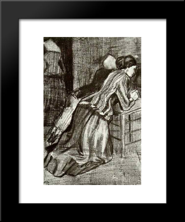 Two Women, Kneeling 20x24 Black Modern Wood Framed Art Print Poster by Van Gogh, Vincent