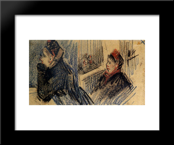 Two Women In A Balcony Box 20x24 Black Modern Wood Framed Art Print Poster by Van Gogh, Vincent