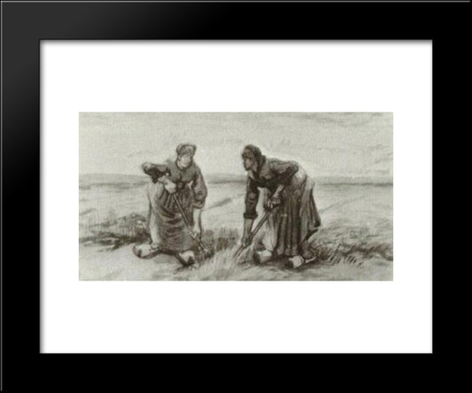 Two Women Talking To Each Other While Digging 20x24 Black Modern Wood Framed Art Print Poster by Van Gogh, Vincent