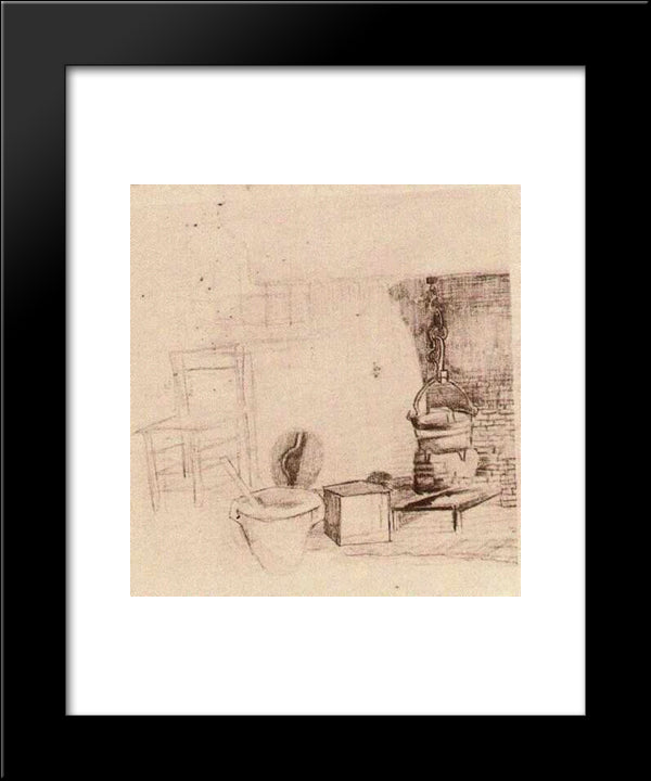 Unfinished Sketch Of An Interior With A Pan Above The Fire 20x24 Black Modern Wood Framed Art Print Poster by Van Gogh, Vincent