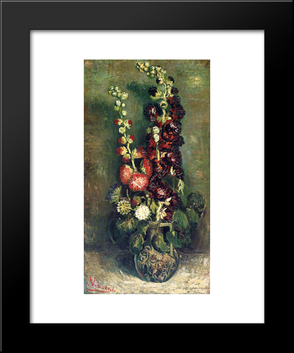 Vase Of Hollyhocks 20x24 Black Modern Wood Framed Art Print Poster by Van Gogh, Vincent