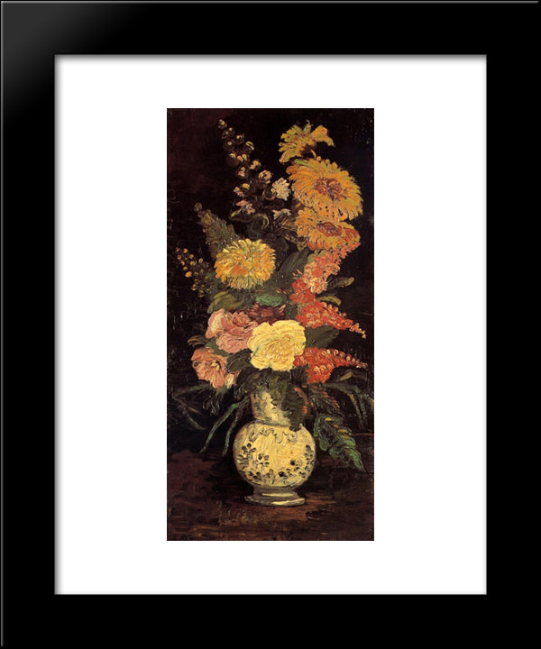 Vase With Asters, Salvia And Other Flowers 20x24 Black Modern Wood Framed Art Print Poster by Van Gogh, Vincent