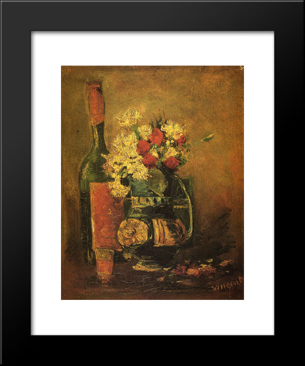 Vase With Carnations And Bottle 20x24 Black Modern Wood Framed Art Print Poster by Van Gogh, Vincent