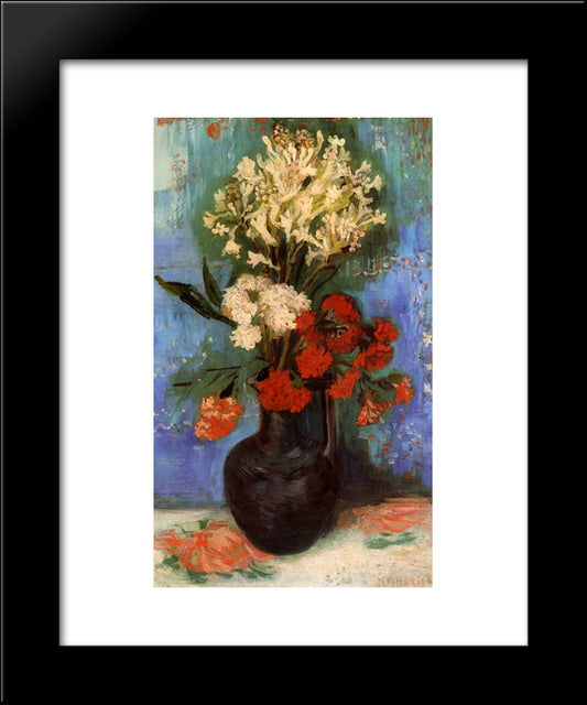 Vase With Carnations And Other Flowers 20x24 Black Modern Wood Framed Art Print Poster by Van Gogh, Vincent