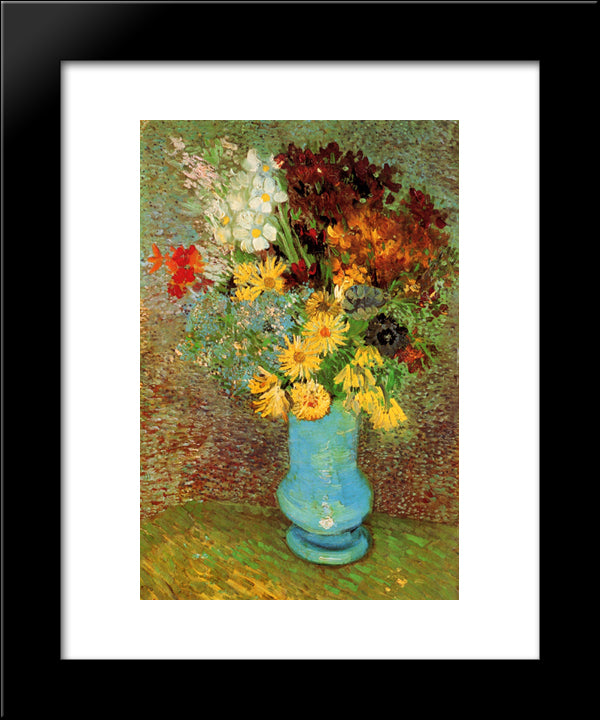 Vase With Daisies And Anemones 20x24 Black Modern Wood Framed Art Print Poster by Van Gogh, Vincent