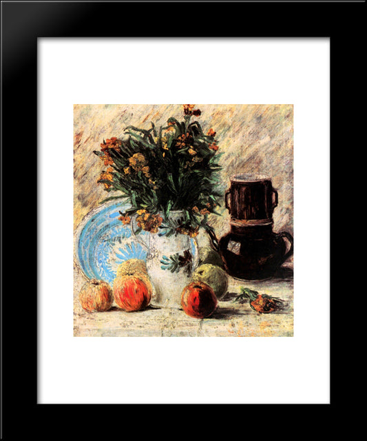 Vase With Flowers, Coffeepot And Fruit 20x24 Black Modern Wood Framed Art Print Poster by Van Gogh, Vincent