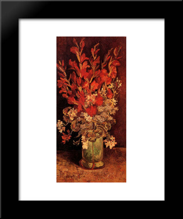 Vase With Gladioli And Carnations 20x24 Black Modern Wood Framed Art Print Poster by Van Gogh, Vincent