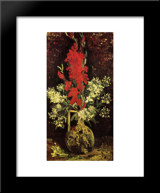 Vase With Gladioli And Carnations 20x24 Black Modern Wood Framed Art Print Poster by Van Gogh, Vincent