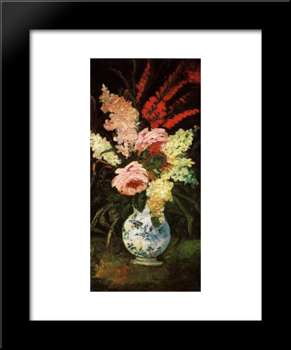 Vase With Gladioli And Lilac 20x24 Black Modern Wood Framed Art Print Poster by Van Gogh, Vincent