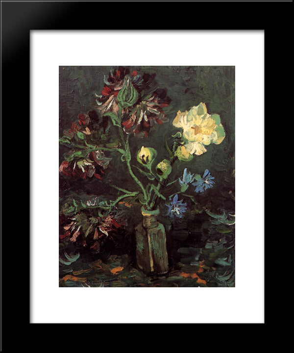 Vase With Myosotis And Peonies 20x24 Black Modern Wood Framed Art Print Poster by Van Gogh, Vincent