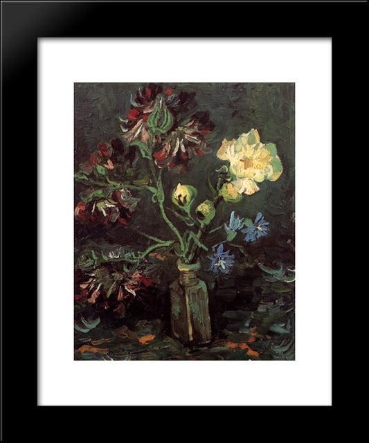 Vase With Myosotis And Peonies 20x24 Black Modern Wood Framed Art Print Poster by Van Gogh, Vincent