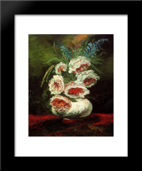 Vase With Peonies 20x24 Black Modern Wood Framed Art Print Poster by Van Gogh, Vincent