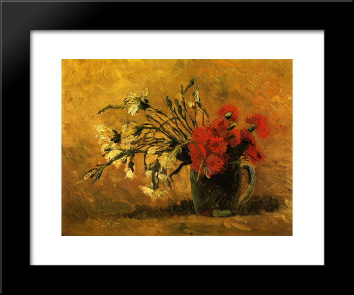 Vase With Red And White Carnations On A Yellow Background 20x24 Black Modern Wood Framed Art Print Poster by Van Gogh, Vincent