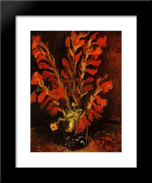 Vase With Red Gladioli 20x24 Black Modern Wood Framed Art Print Poster by Van Gogh, Vincent