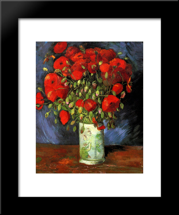 Vase With Red Poppies 20x24 Black Modern Wood Framed Art Print Poster by Van Gogh, Vincent