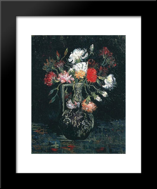 Vase With White And Red Carnations 20x24 Black Modern Wood Framed Art Print Poster by Van Gogh, Vincent