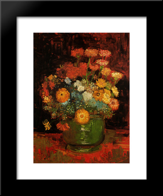 Vase With Zinnias 20x24 Black Modern Wood Framed Art Print Poster by Van Gogh, Vincent