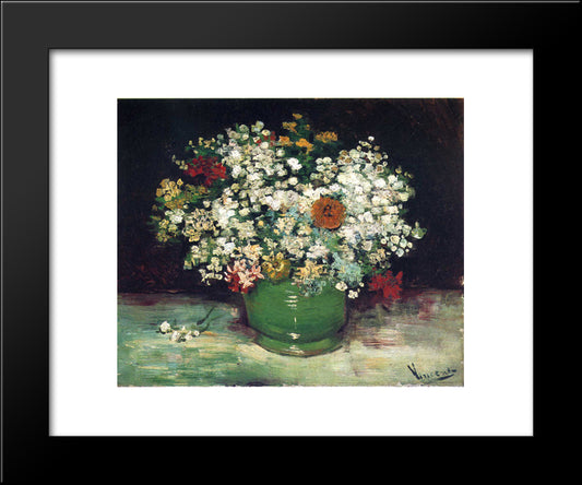 Vase With Zinnias And Other Flowers 20x24 Black Modern Wood Framed Art Print Poster by Van Gogh, Vincent