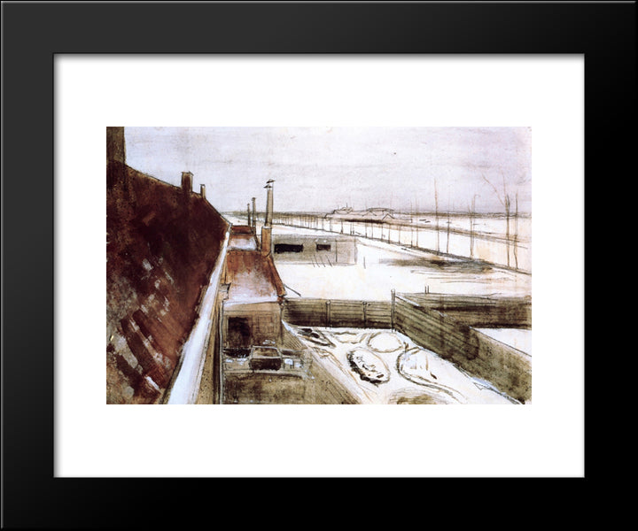 View From The Window Of Vincent'S Studio In Winter 20x24 Black Modern Wood Framed Art Print Poster by Van Gogh, Vincent