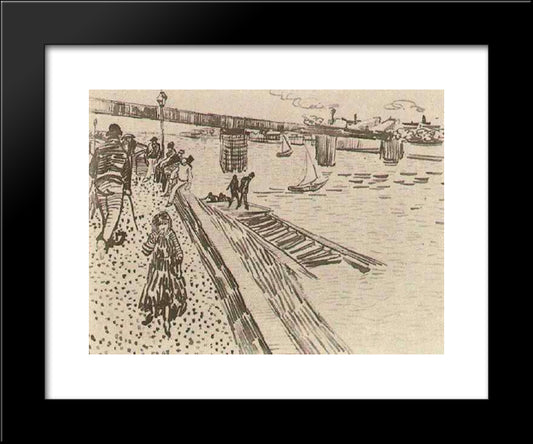 View Of A River, Quay, And Bridge 20x24 Black Modern Wood Framed Art Print Poster by Van Gogh, Vincent