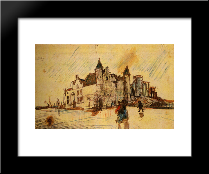 View Of Het Steen 20x24 Black Modern Wood Framed Art Print Poster by Van Gogh, Vincent