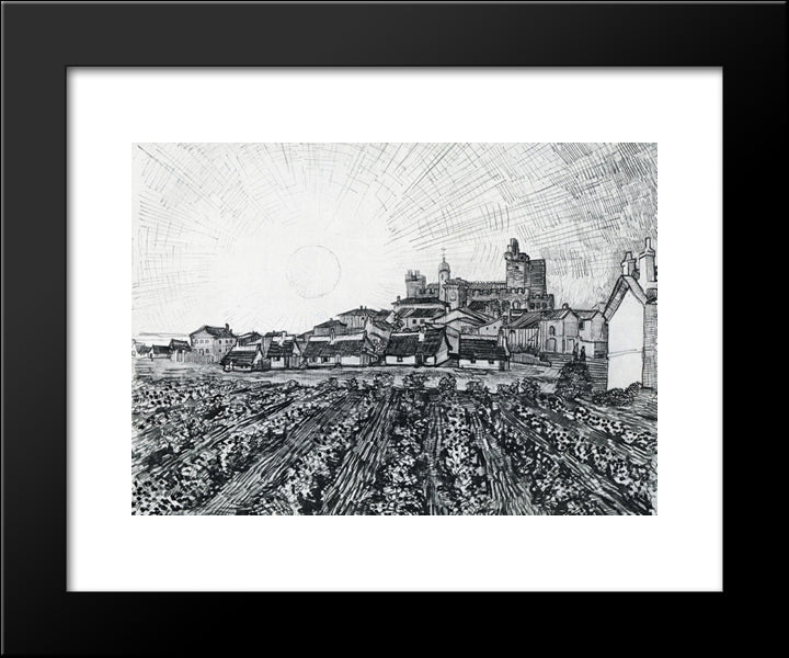 View Of Saintes-Maries With Church And Ramparts 20x24 Black Modern Wood Framed Art Print Poster by Van Gogh, Vincent