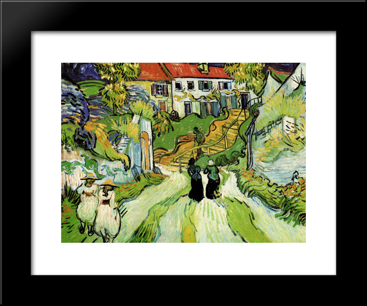 Village Street And Steps In Auvers With Figures 20x24 Black Modern Wood Framed Art Print Poster by Van Gogh, Vincent