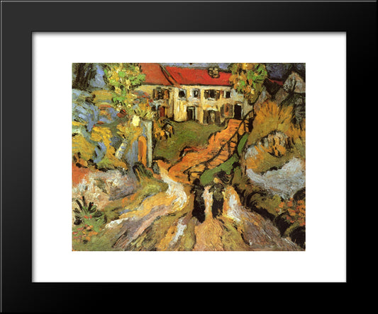 Village Street And Steps In Auvers With Two Figures 20x24 Black Modern Wood Framed Art Print Poster by Van Gogh, Vincent