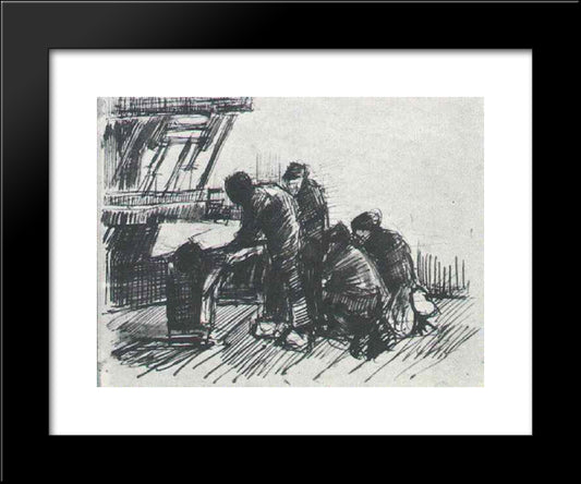 Weaver With Other Figures In Front Of Loom 20x24 Black Modern Wood Framed Art Print Poster by Van Gogh, Vincent