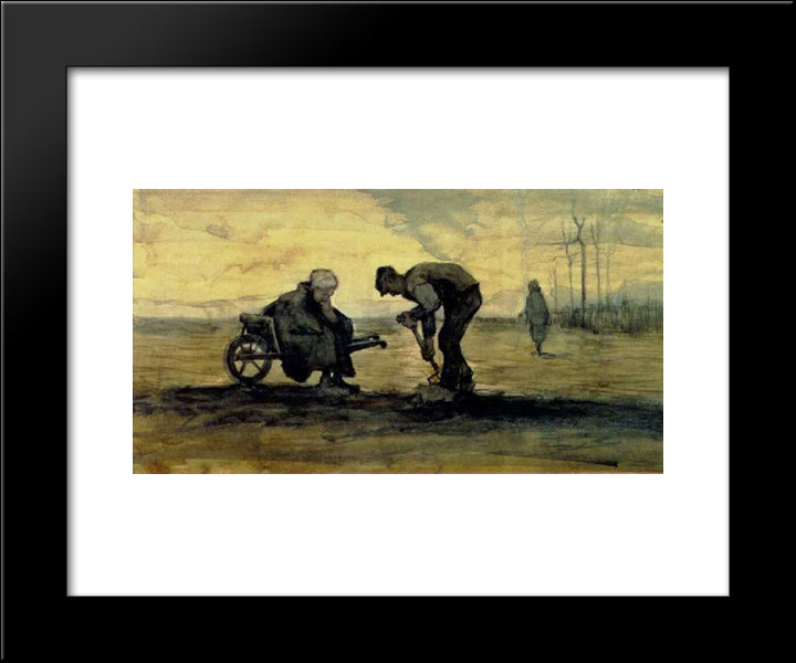 Weed Burner, Sitting On A Wheelbarrow With His Wife 20x24 Black Modern Wood Framed Art Print Poster by Van Gogh, Vincent