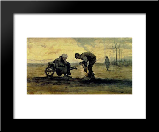 Weed Burner, Sitting On A Wheelbarrow With His Wife 20x24 Black Modern Wood Framed Art Print Poster by Van Gogh, Vincent