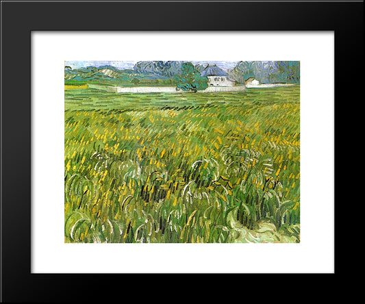 Wheat Field At Auvers With White House 20x24 Black Modern Wood Framed Art Print Poster by Van Gogh, Vincent