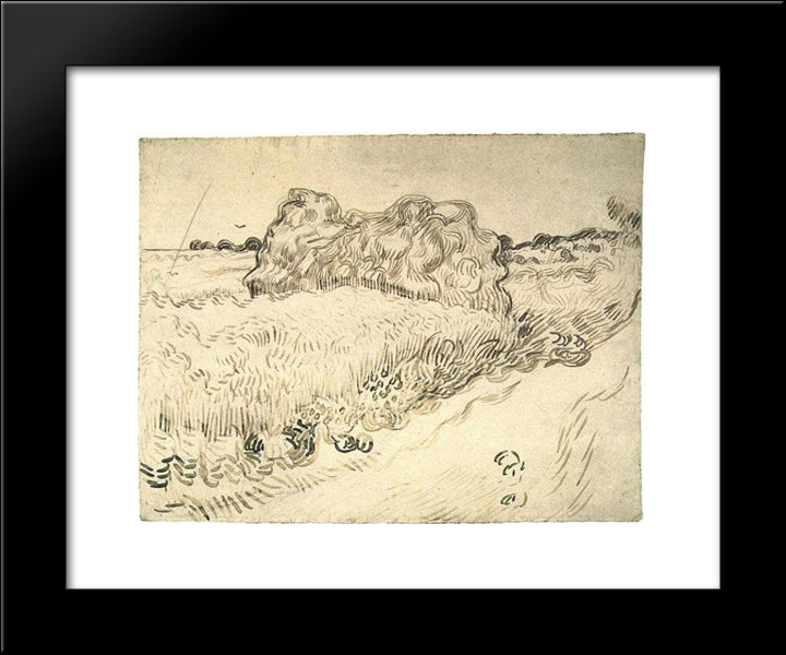 Wheat Field With A Stack Of Wheat Or Hay 20x24 Black Modern Wood Framed Art Print Poster by Van Gogh, Vincent