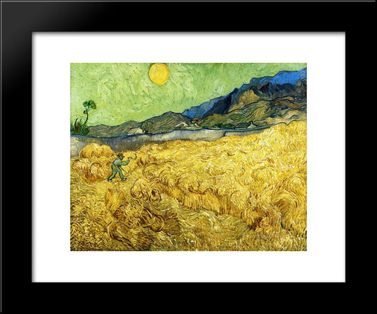 Wheat Field With Reaper And Sun 20x24 Black Modern Wood Framed Art Print Poster by Van Gogh, Vincent