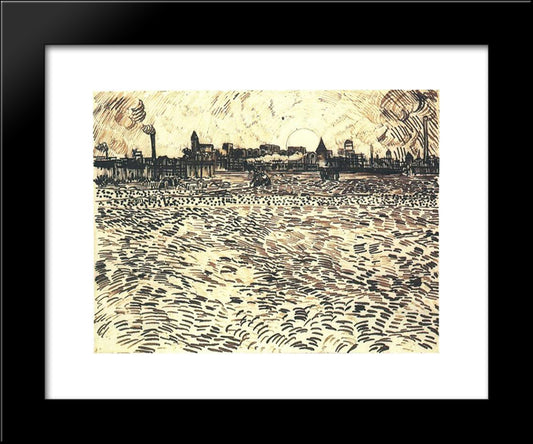 Wheat Field With Setting Sun 20x24 Black Modern Wood Framed Art Print Poster by Van Gogh, Vincent