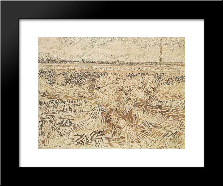 Wheat Field With Sheaves 20x24 Black Modern Wood Framed Art Print Poster by Van Gogh, Vincent