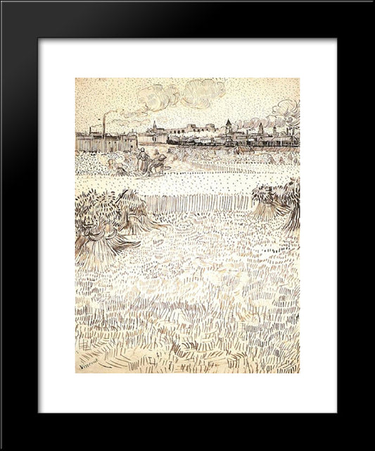 Wheat Field With Sheaves And Arles In The Background 20x24 Black Modern Wood Framed Art Print Poster by Van Gogh, Vincent