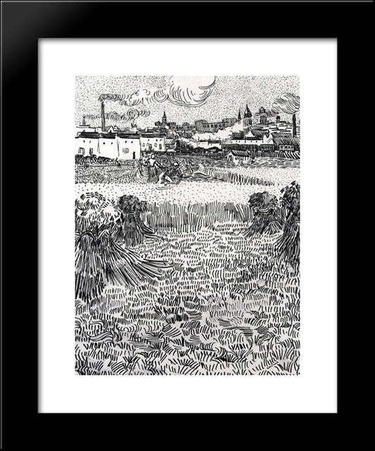 Wheat Field With Sheaves And Arles In The Background 20x24 Black Modern Wood Framed Art Print Poster by Van Gogh, Vincent