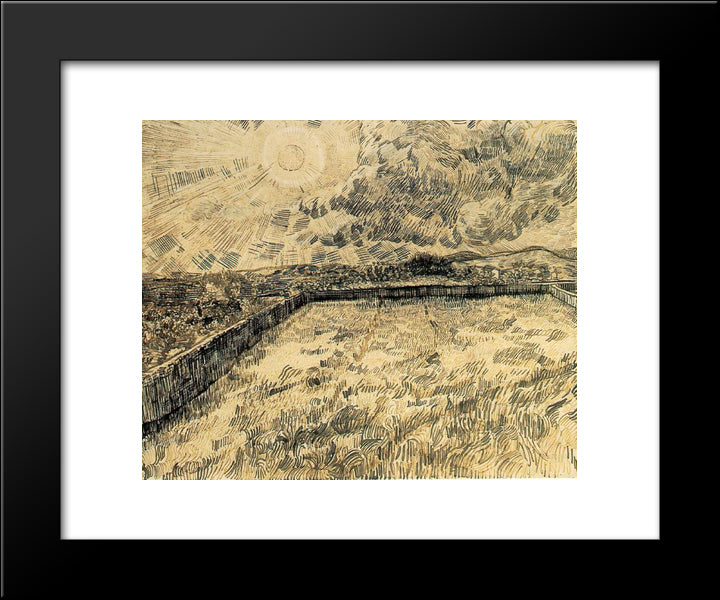 Wheat Field With Sun And Cloud 20x24 Black Modern Wood Framed Art Print Poster by Van Gogh, Vincent