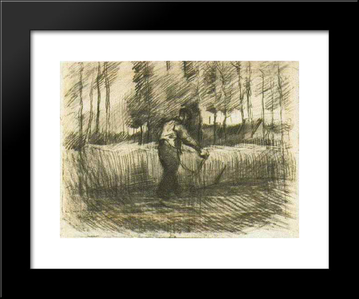 Wheat Field With Trees And Mower 20x24 Black Modern Wood Framed Art Print Poster by Van Gogh, Vincent