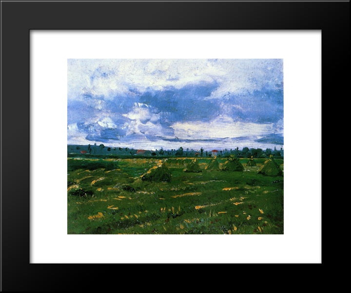 Wheat Fields With Stacks 20x24 Black Modern Wood Framed Art Print Poster by Van Gogh, Vincent