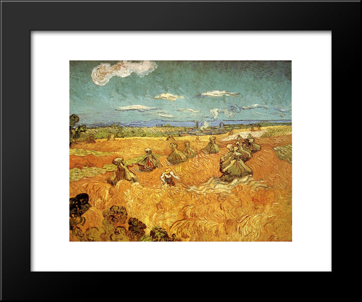 Wheat Stacks With Reaper 20x24 Black Modern Wood Framed Art Print Poster by Van Gogh, Vincent